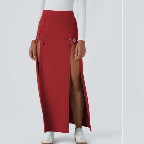 NWT Halara High Waisted Decorative Buckle Split 2-in-1 Maxi Casual Skirt XL - Picture 1 of 5